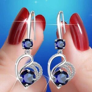 Elegant Silver and Blue Rhinestone Earrings